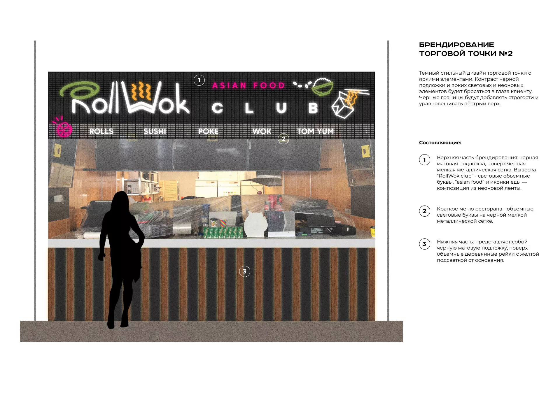 Брендирование торговых точек суши-бара «Roll Wok Club» в Вытегре