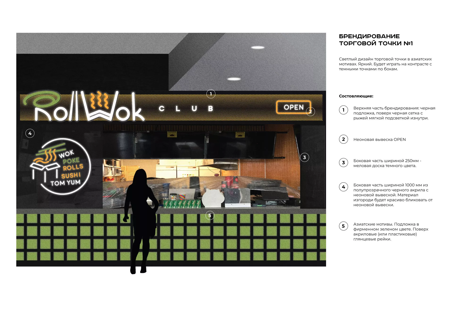 Брендирование торговых точек суши-бара «Roll Wok Club» в Вытегре